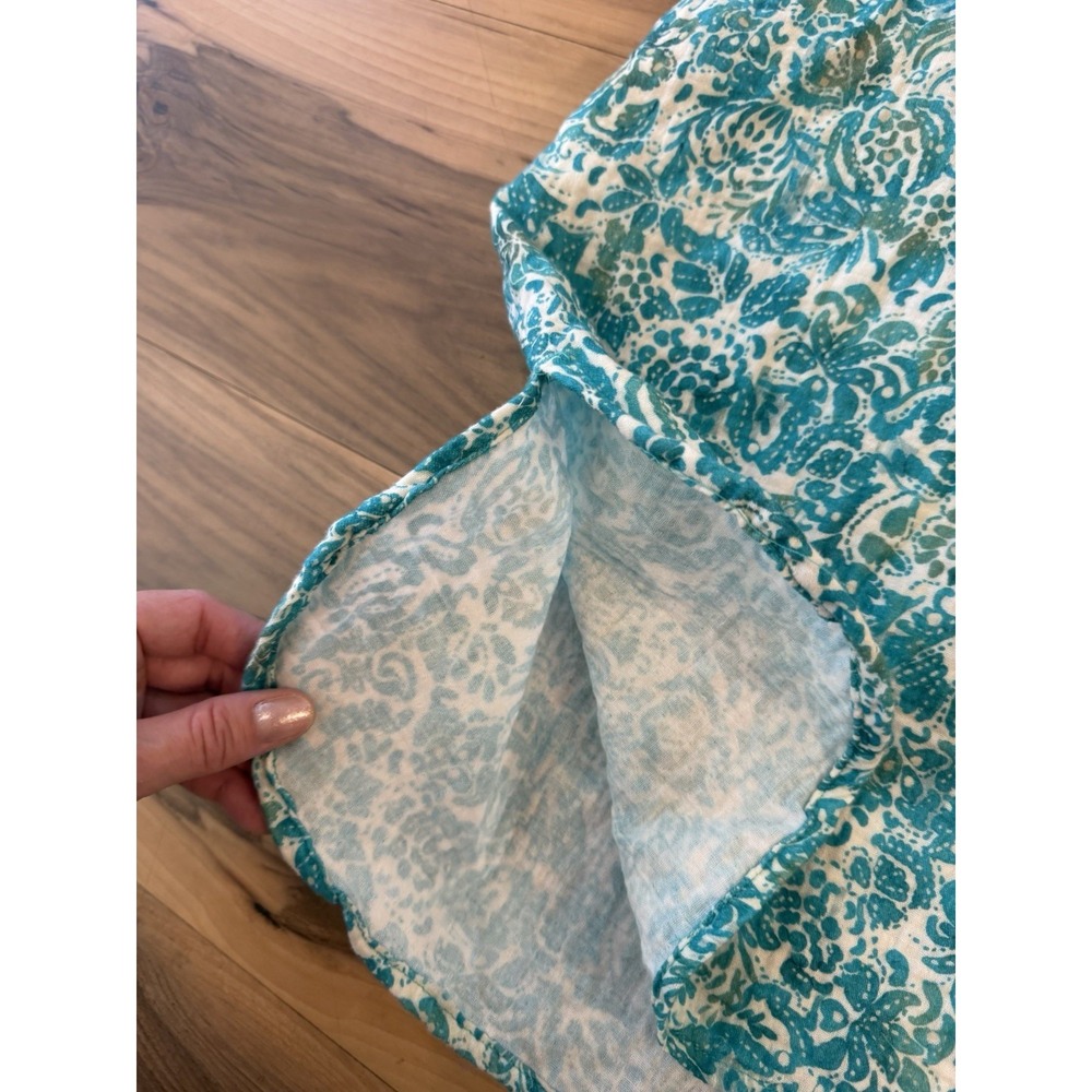 RipSkirt Cotton Shirt Dress Cover Up Teal White Floral Print Pockets Large - Picture 8 of 11